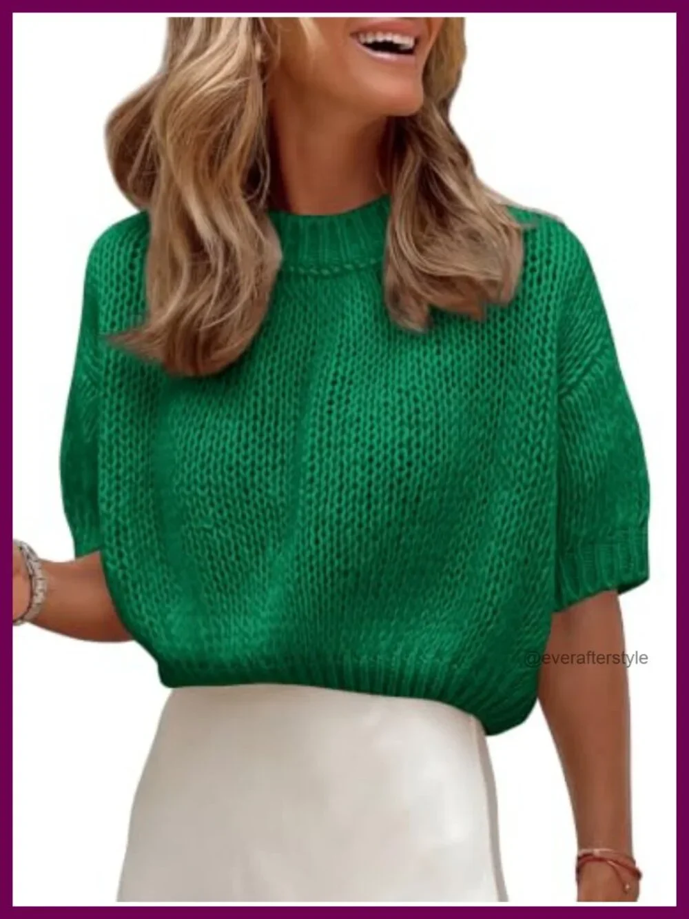 Cropped Short Sleeve Chunky Knit Sweater Crewneck Loose Fit